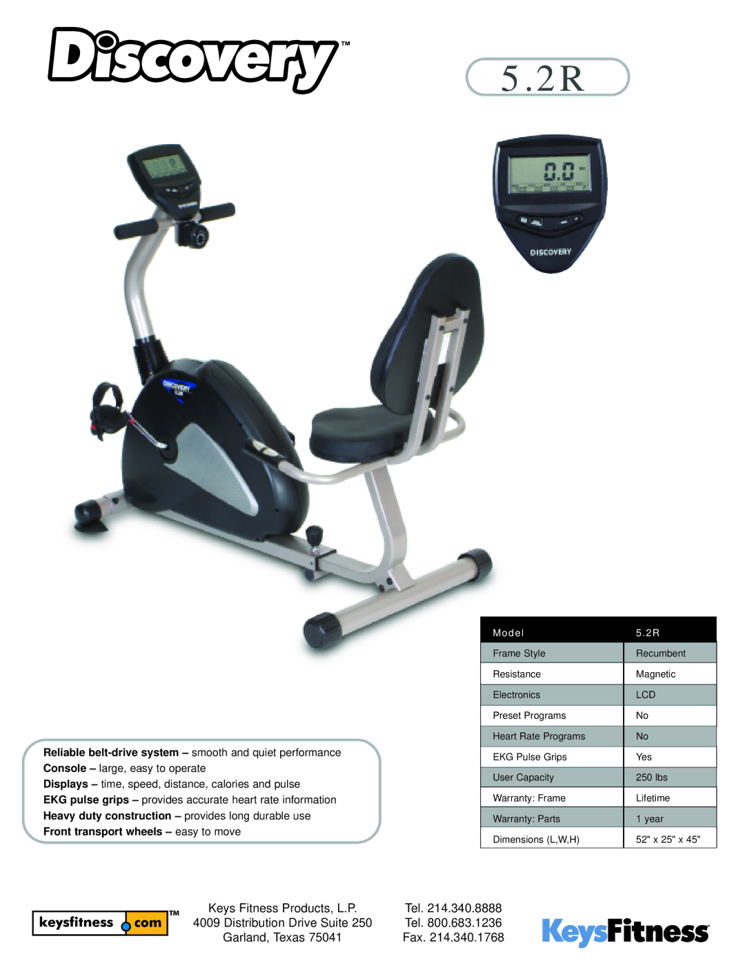 Keys Fitness 5.2R warranty Model, Lcd 