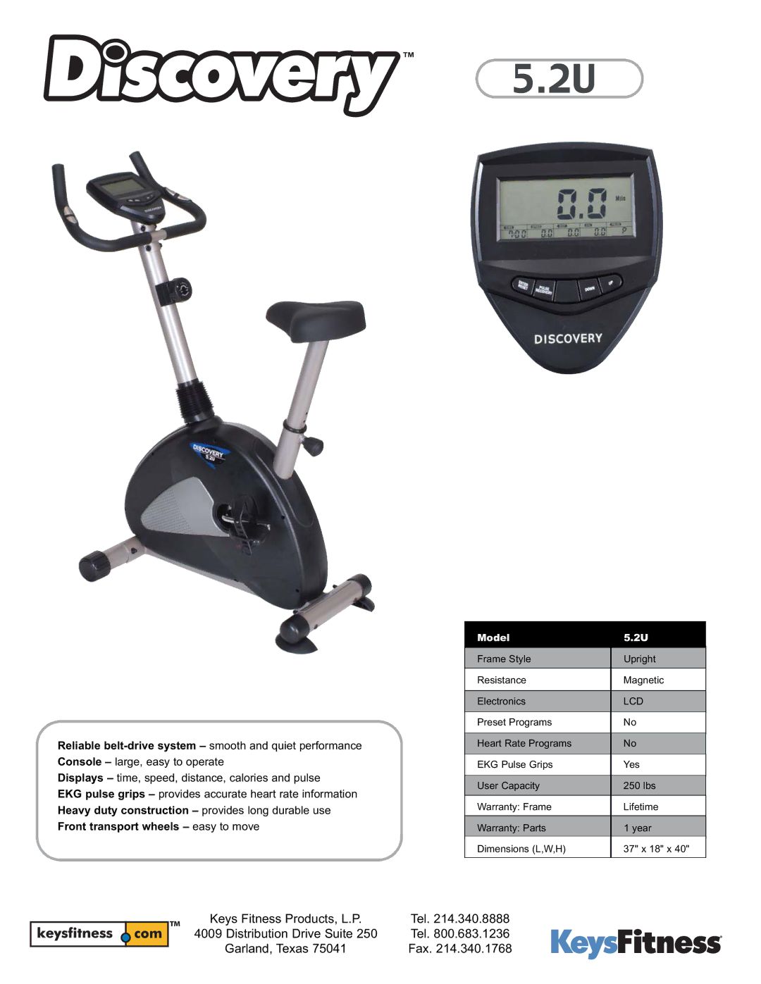 Keys Fitness 5.2U warranty Model, Lcd 