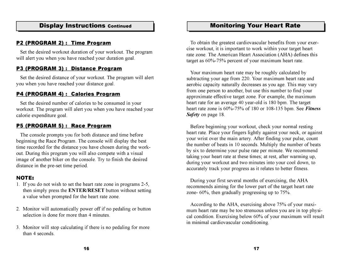 Keys Fitness 530U owner manual Display Instructions, Monitoring Your Heart Rate 