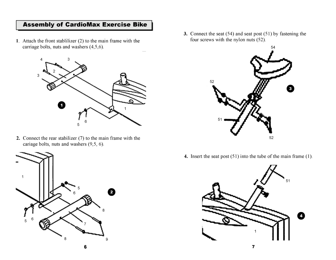 Keys Fitness 530U owner manual Assembly of CardioMax Exercise Bike 