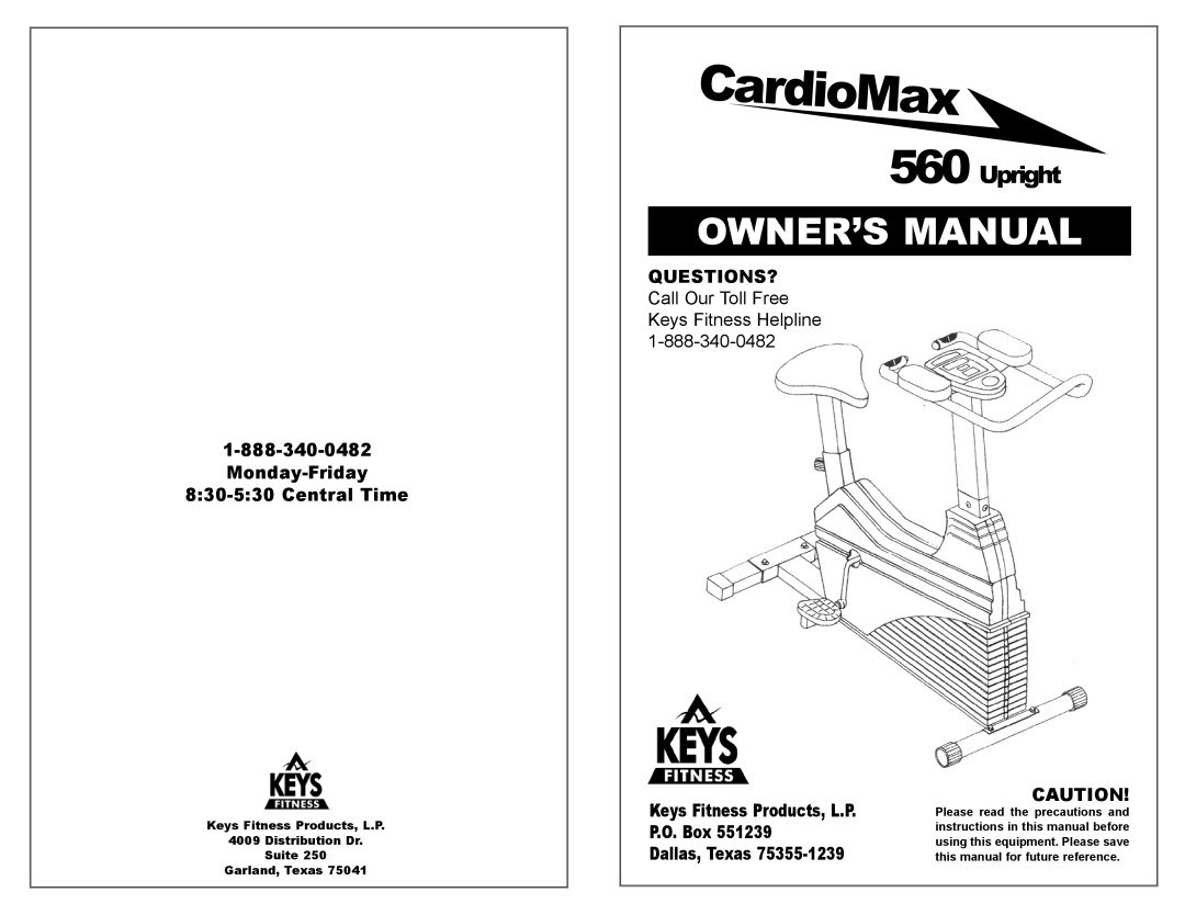 Keys Fitness 560 owner manual Upright 