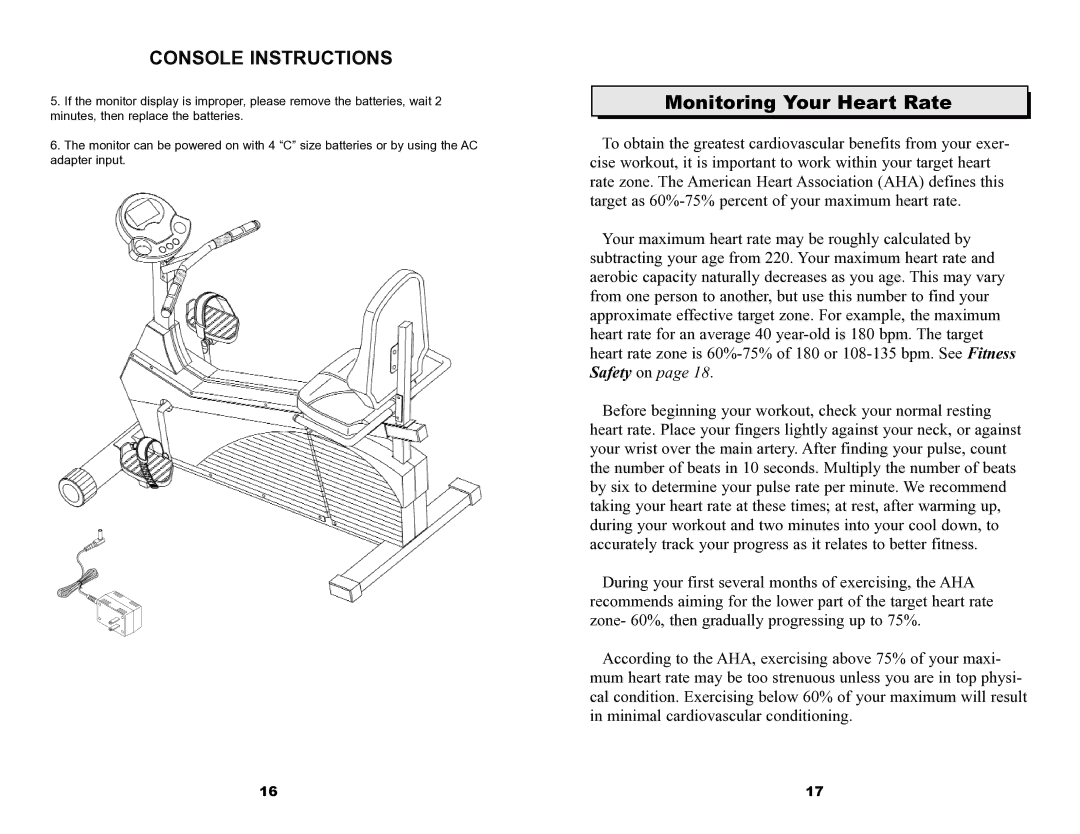 Keys Fitness 6.0r owner manual Monitoring Your Heart Rate 