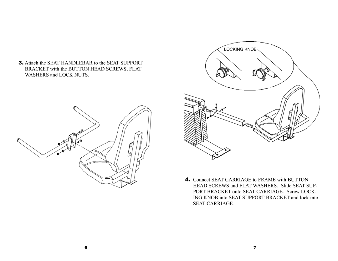 Keys Fitness 6.0r owner manual Seat Carriage 