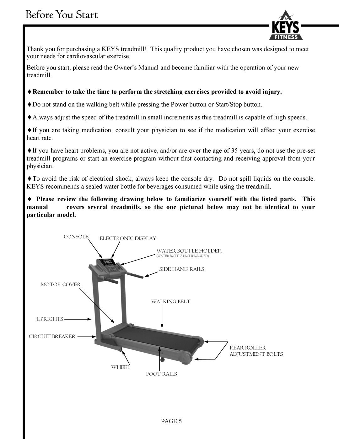 Keys Fitness 6200HR owner manual Before You Start 