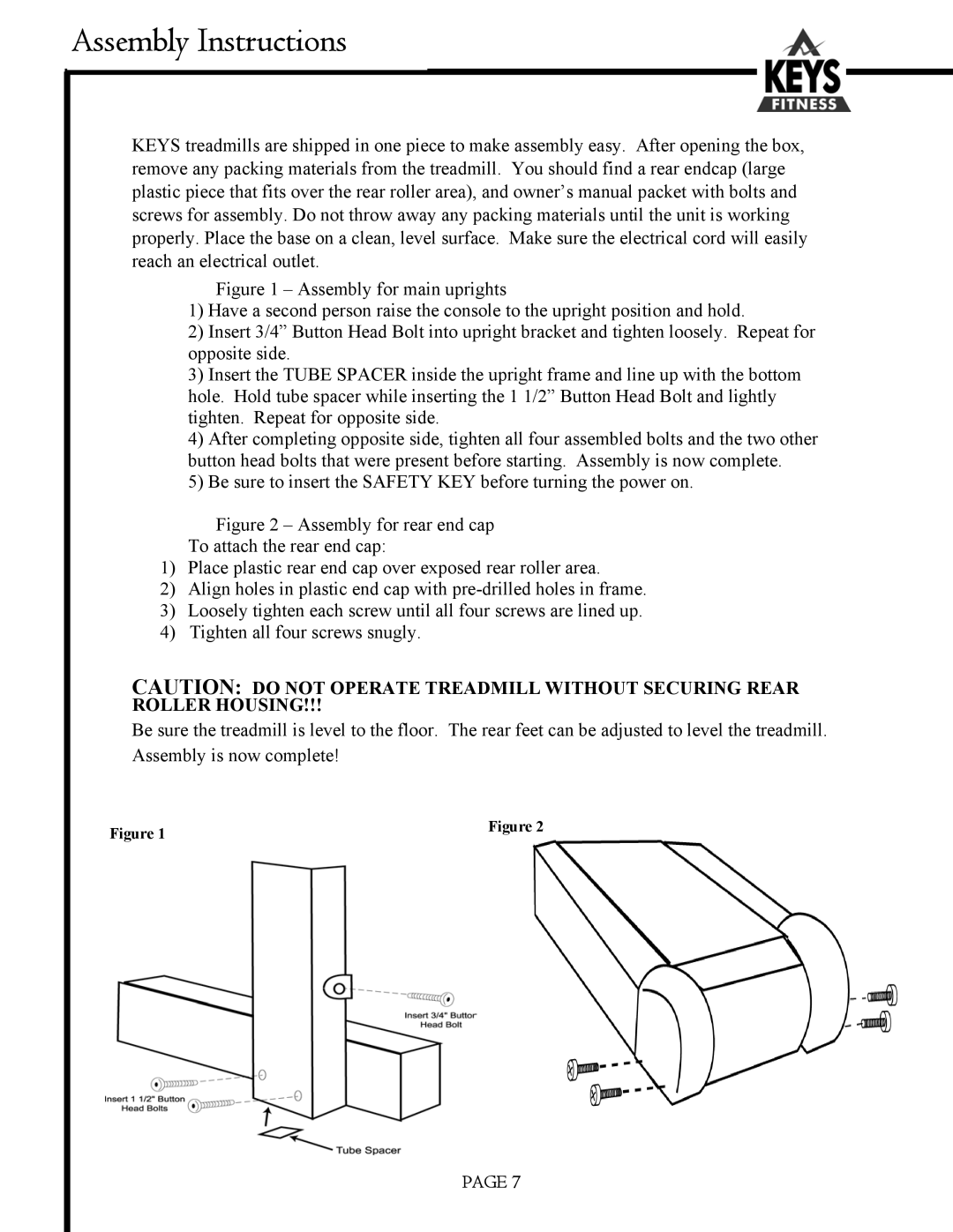 Keys Fitness 6200HR owner manual Assembly Instructions 