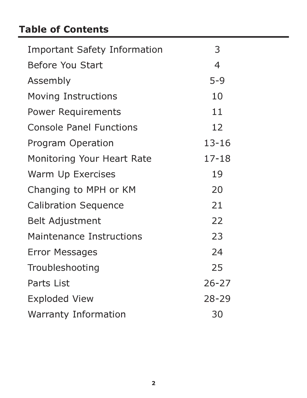 Keys Fitness 6600t owner manual Table of Contents 