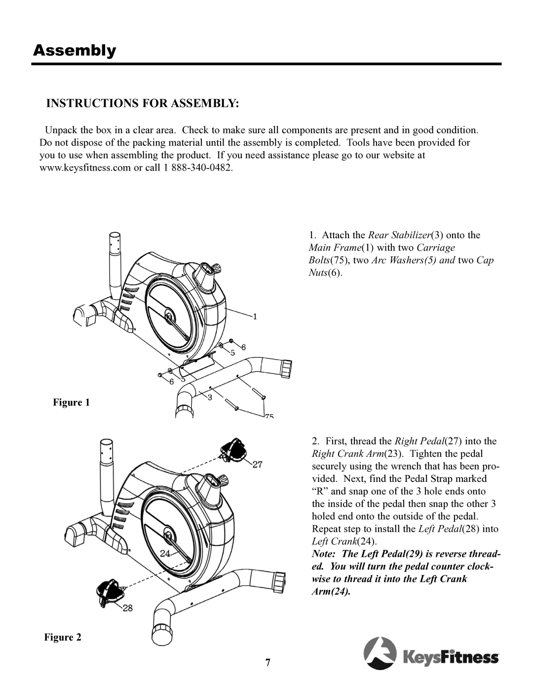 Keys Fitness 700u owner manual Instructions for Assembly 