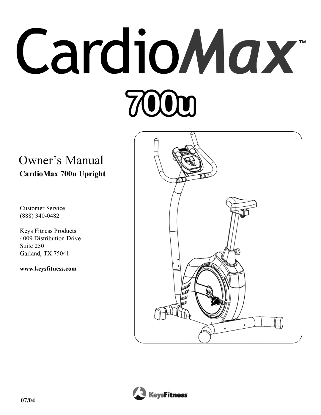Keys Fitness owner manual Owner’s Manual, CardioMax 700u Upright 