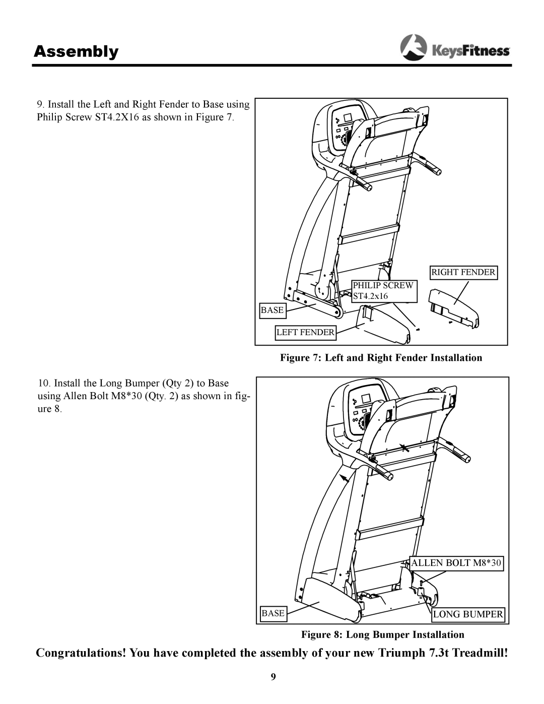 Keys Fitness 7.3t owner manual Left and Right Fender Installation 