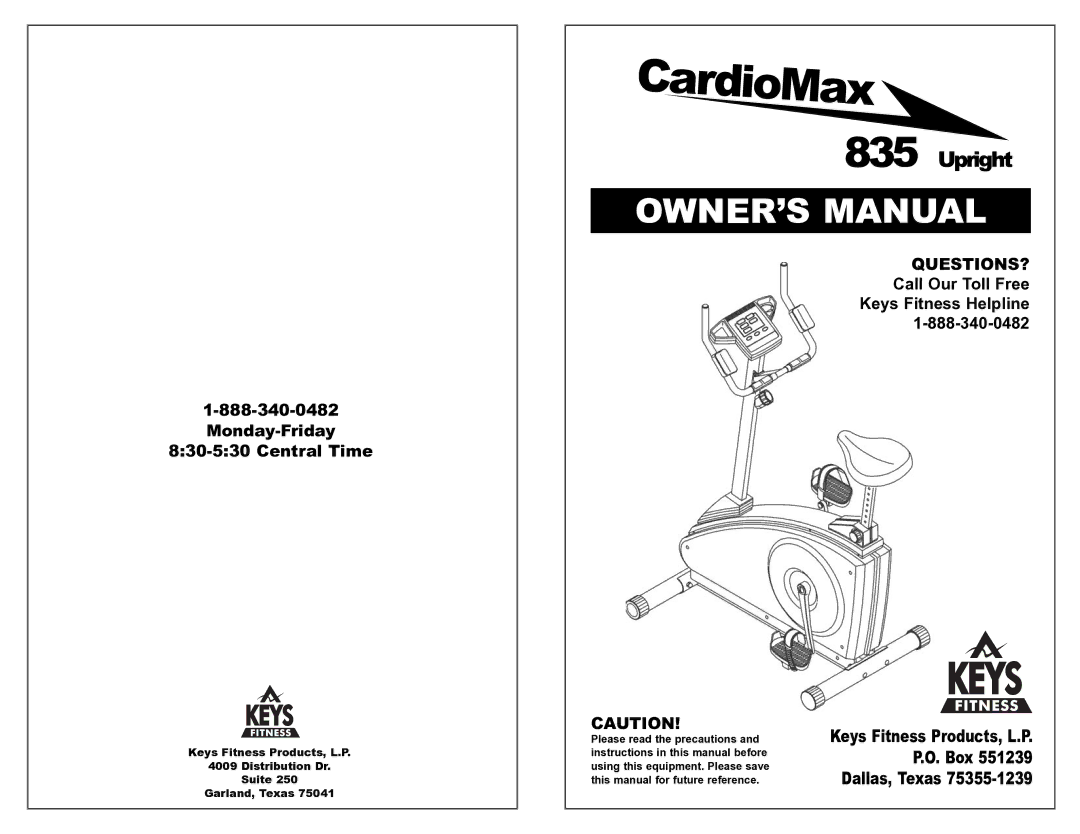 Keys Fitness 835U owner manual Upright 