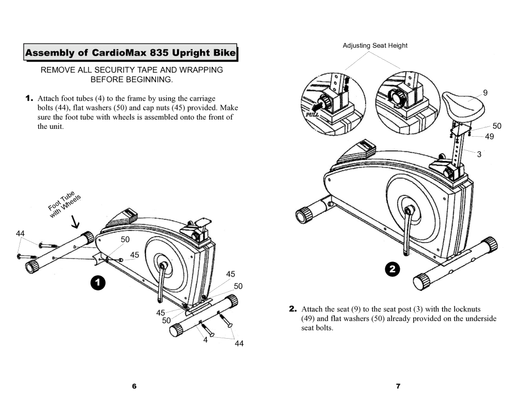 Keys Fitness 835U Assembly of CardioMax 835 Upright Bike, Remove ALL Security Tape and Wrapping Before Beginning 