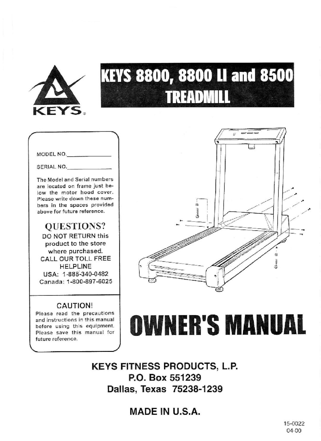 Keys Fitness 8800LI, 8500 manual 