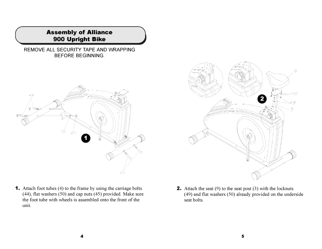 Keys Fitness 900U owner manual Assembly of Alliance Upright Bike, Remove ALL Security Tape and Wrapping Before Beginning 