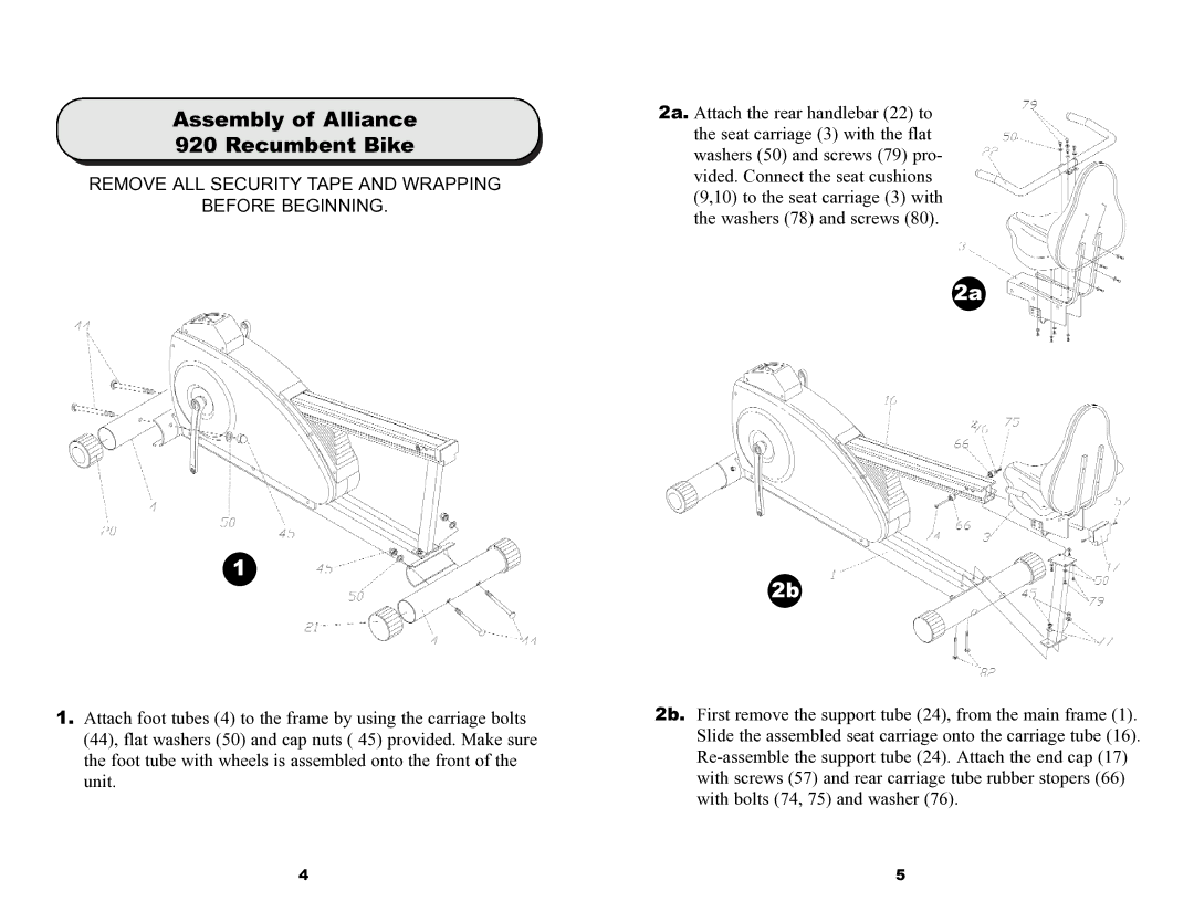 Keys Fitness 920R owner manual Assembly of Alliance Recumbent Bike, Remove ALL Security Tape and Wrapping Before Beginning 