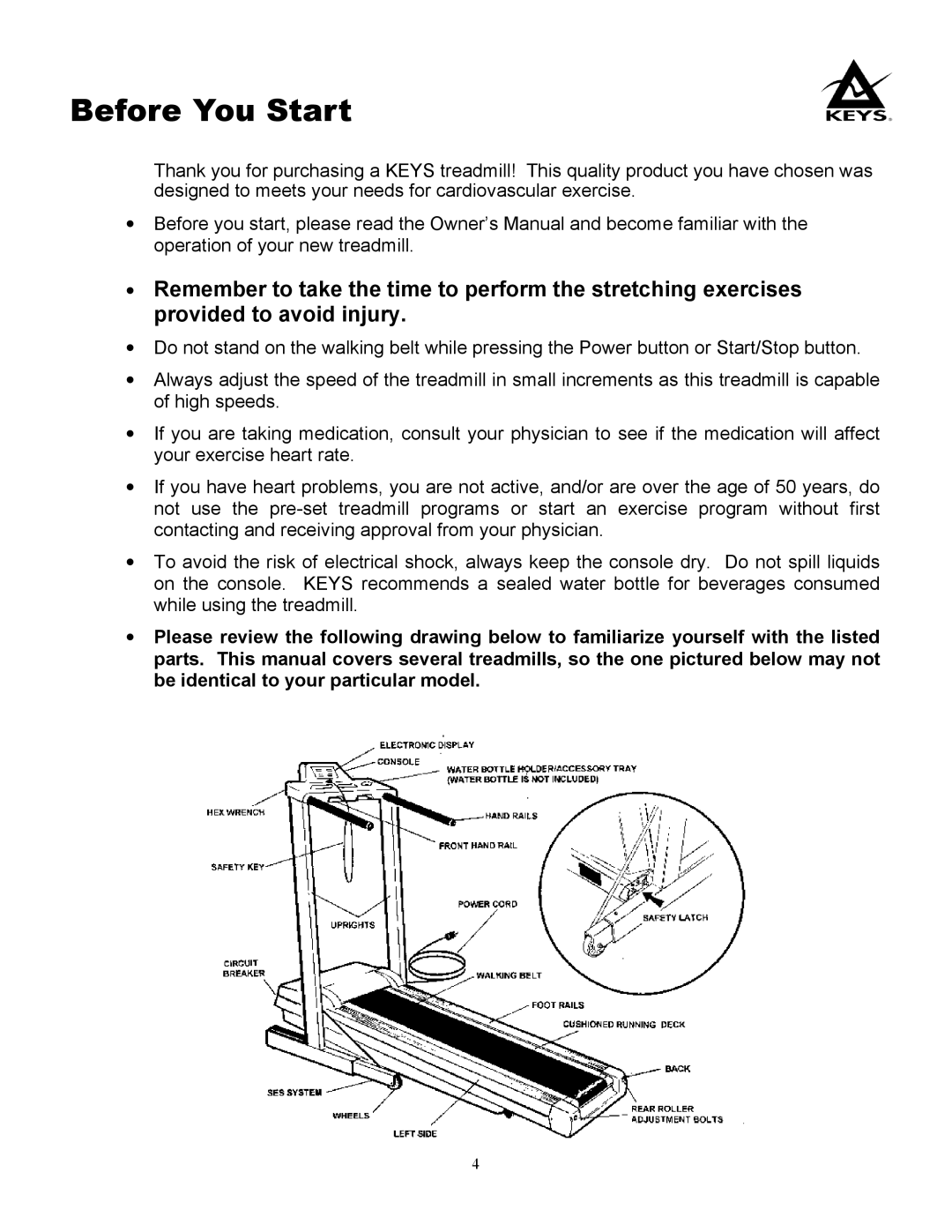 Keys Fitness 980S, 980HRS owner manual Before You Start 