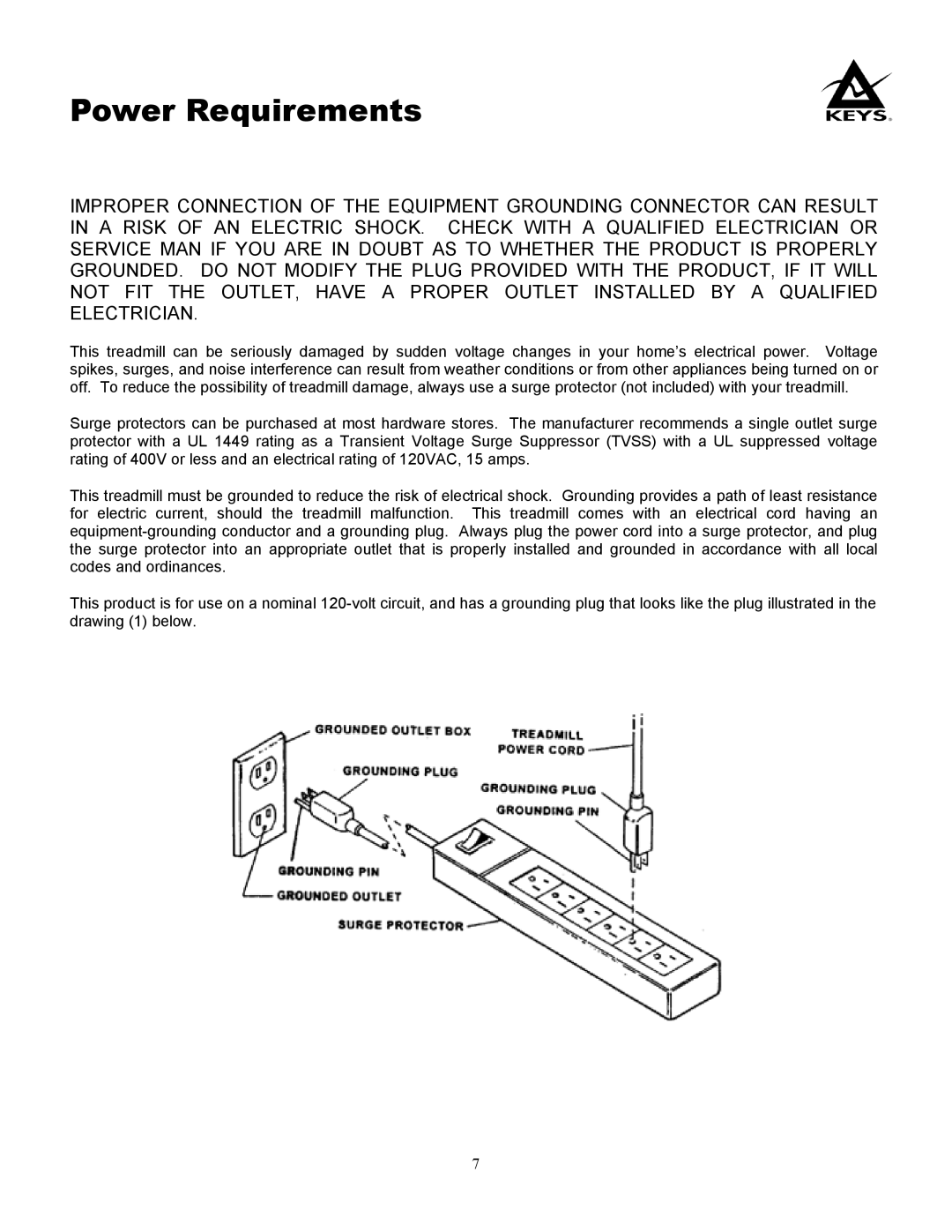 Keys Fitness 980HRS, 980S owner manual Power Requirements 