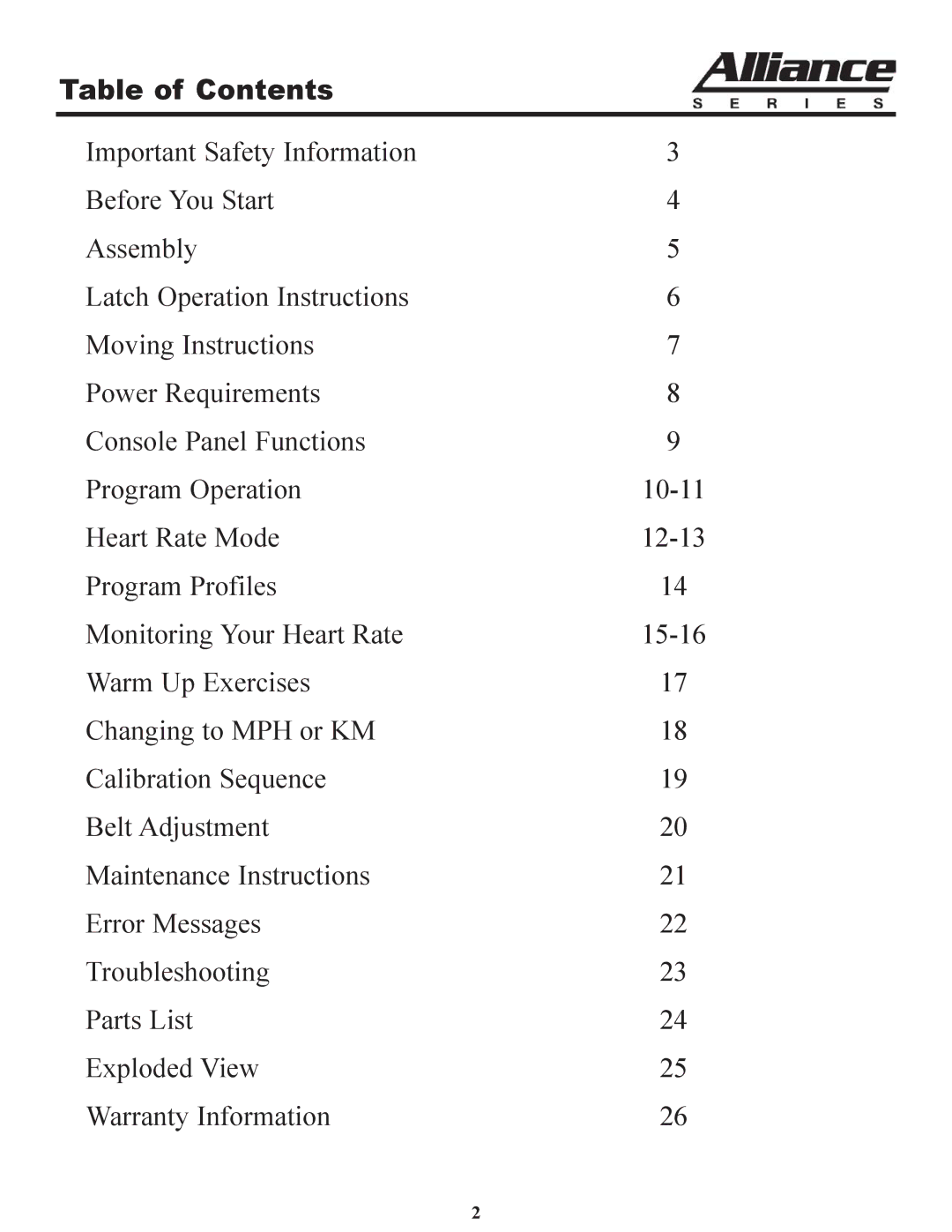 Keys Fitness A6t owner manual Table of Contents 