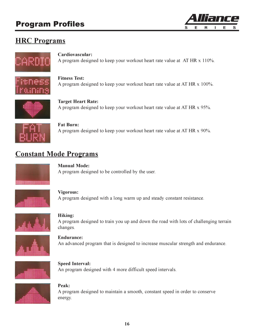 Keys Fitness A7r owner manual Program Profiles, HRC Programs 