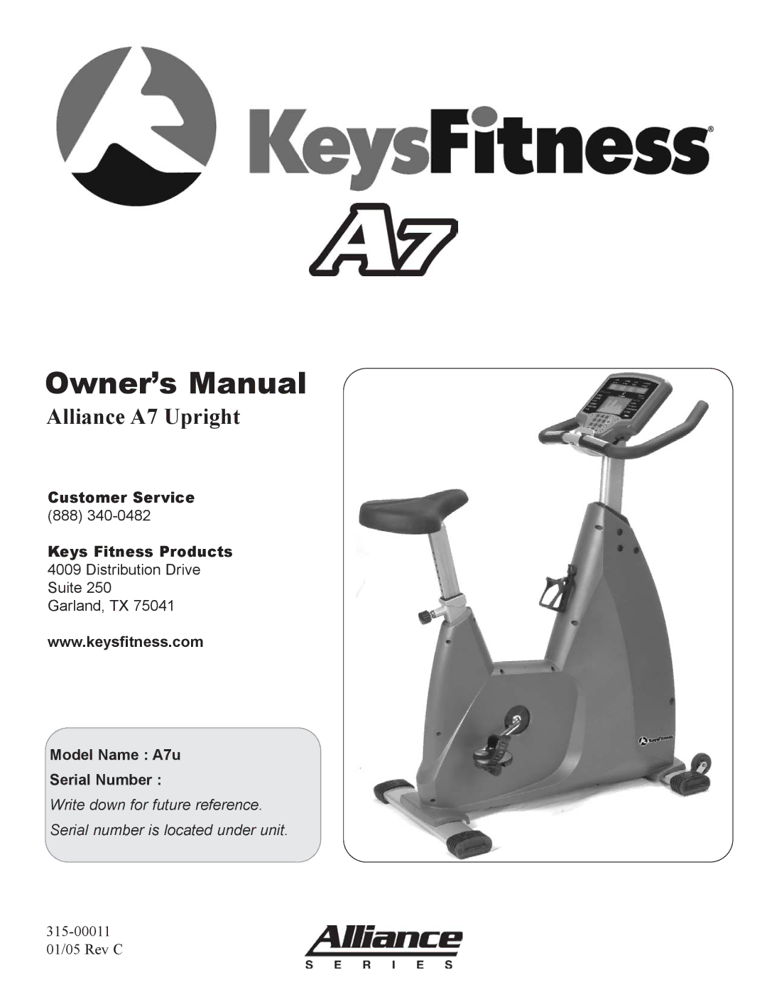 Keys Fitness A7u owner manual Alliance A7 Upright 