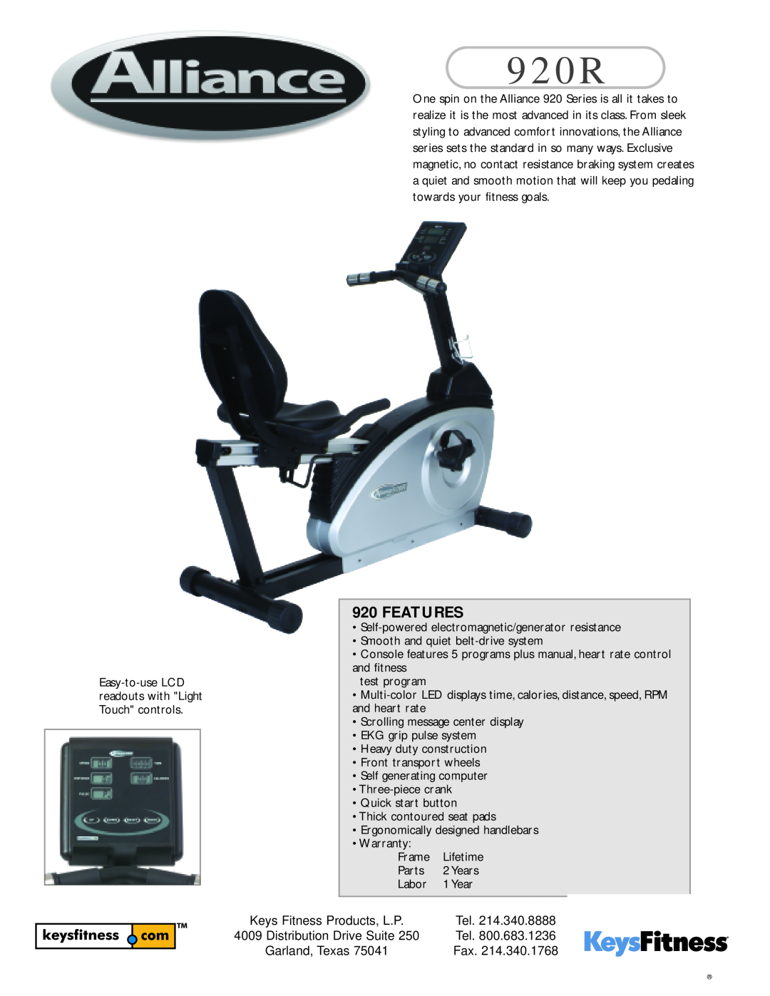 Keys Fitness AB920R quick start Features 