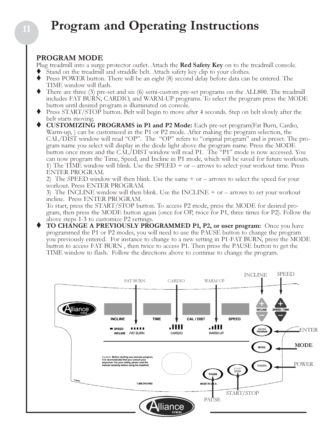 Keys Fitness ALL800 owner manual Program Mode, Enter Program 