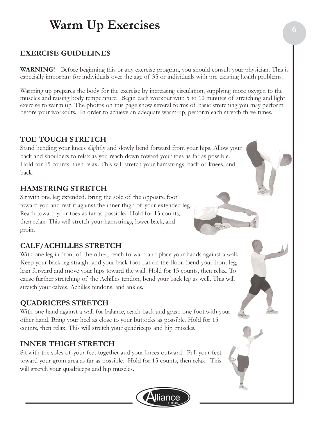 Keys Fitness ALL800 owner manual Warm Up Exercises 