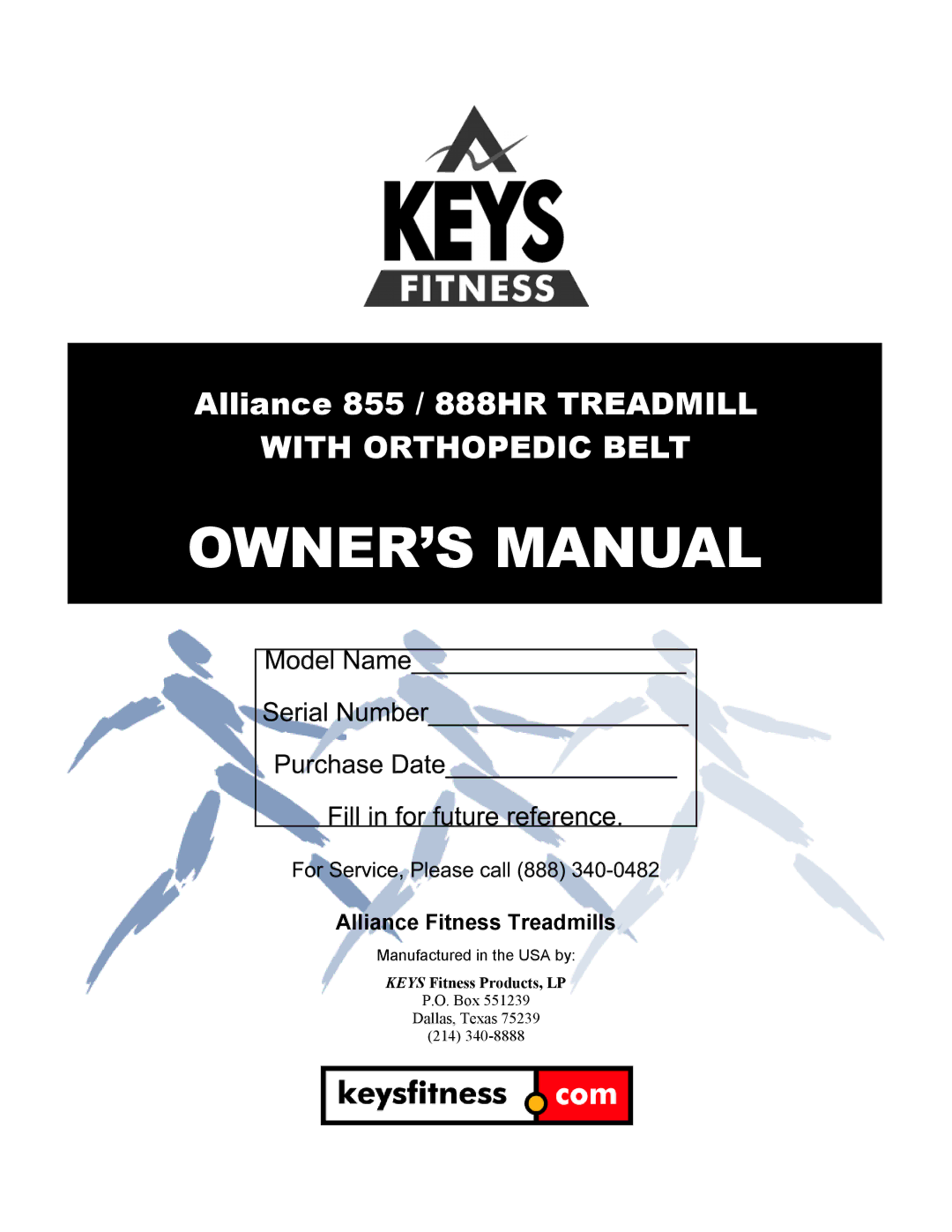 Keys Fitness Alliance 855, Alliance 888HR owner manual With Orthopedic Belt 