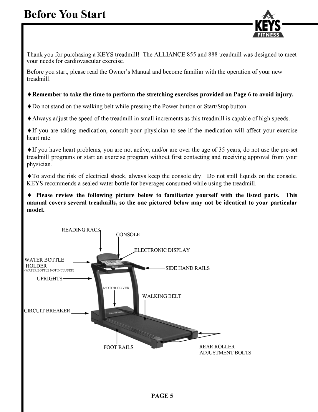 Keys Fitness Alliance 855, Alliance 888HR owner manual Before You Start 