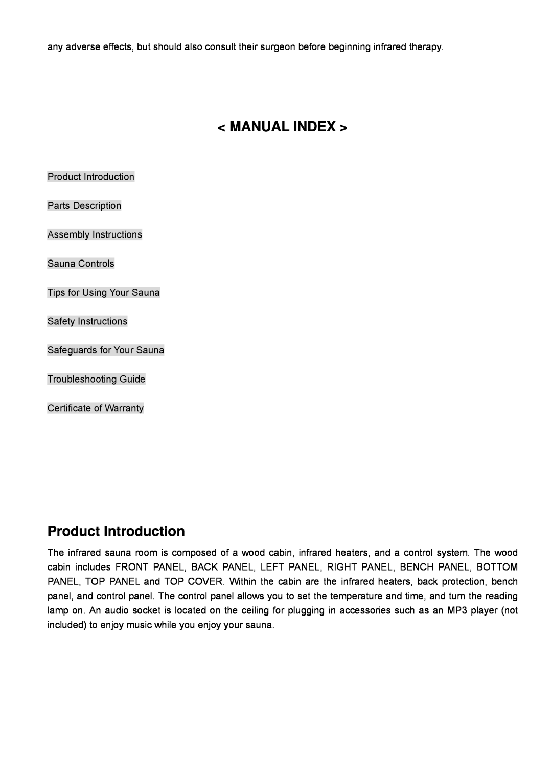 Keys Fitness BS-9101 owner manual Manual Index, Product Introduction 