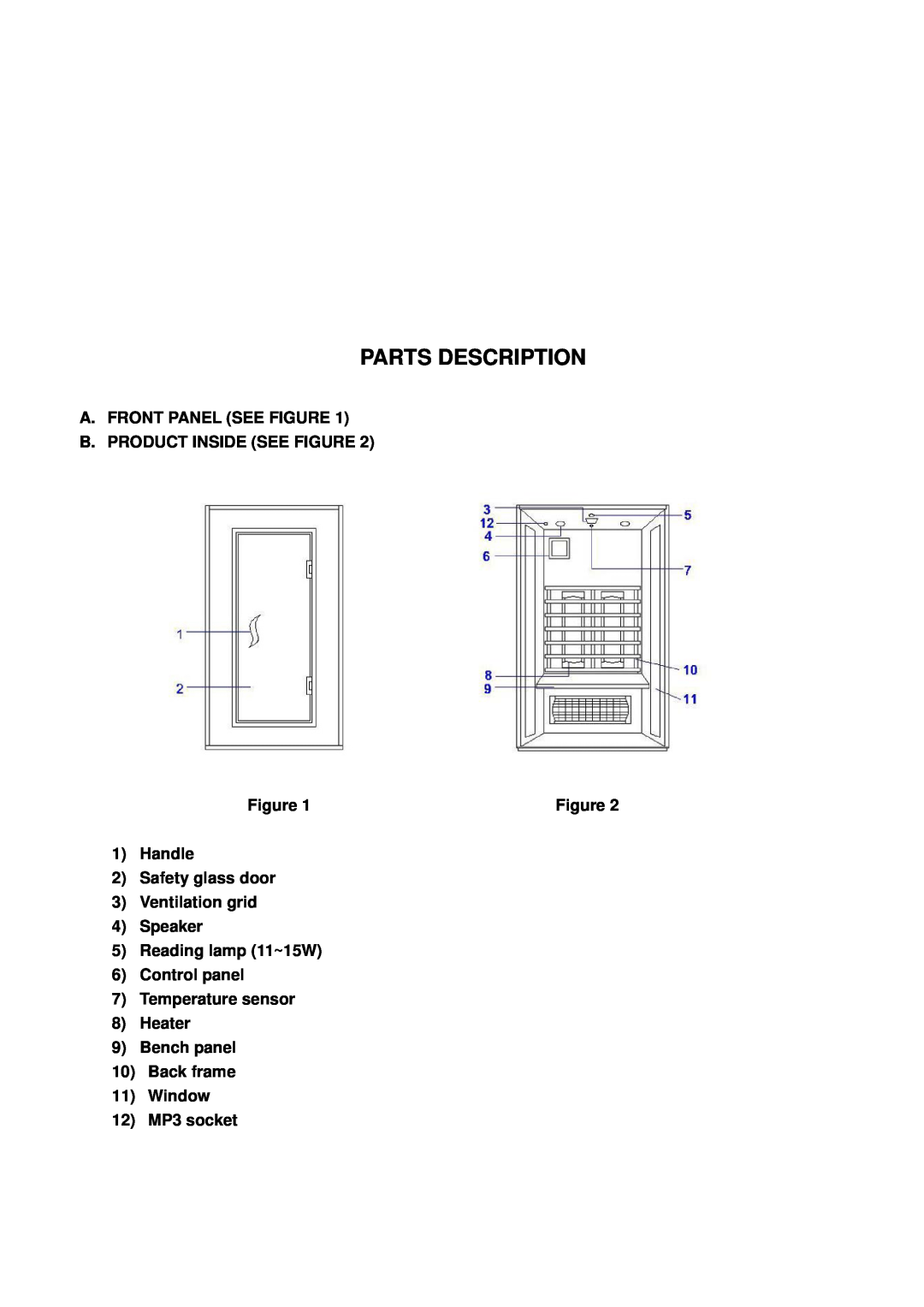 Keys Fitness BS-9101 owner manual Parts Description, A.Front Panel See Figure, B.Product Inside See Figure 