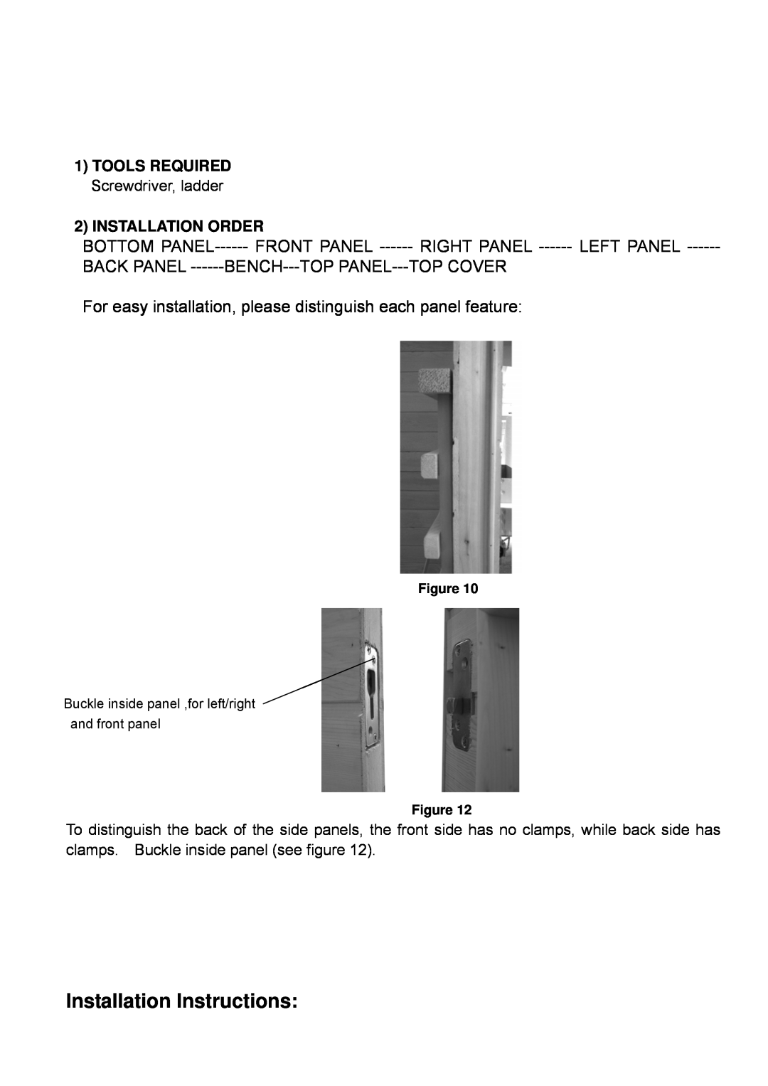 Keys Fitness BS-9101 Installation Instructions, Front Panel, Right Panel, Left Panel, Back Panel, Bench---Top Panel 
