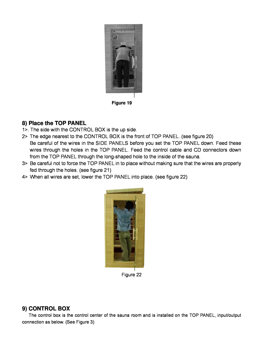 Keys Fitness BS-9101 owner manual Place the TOP PANEL, Control Box 
