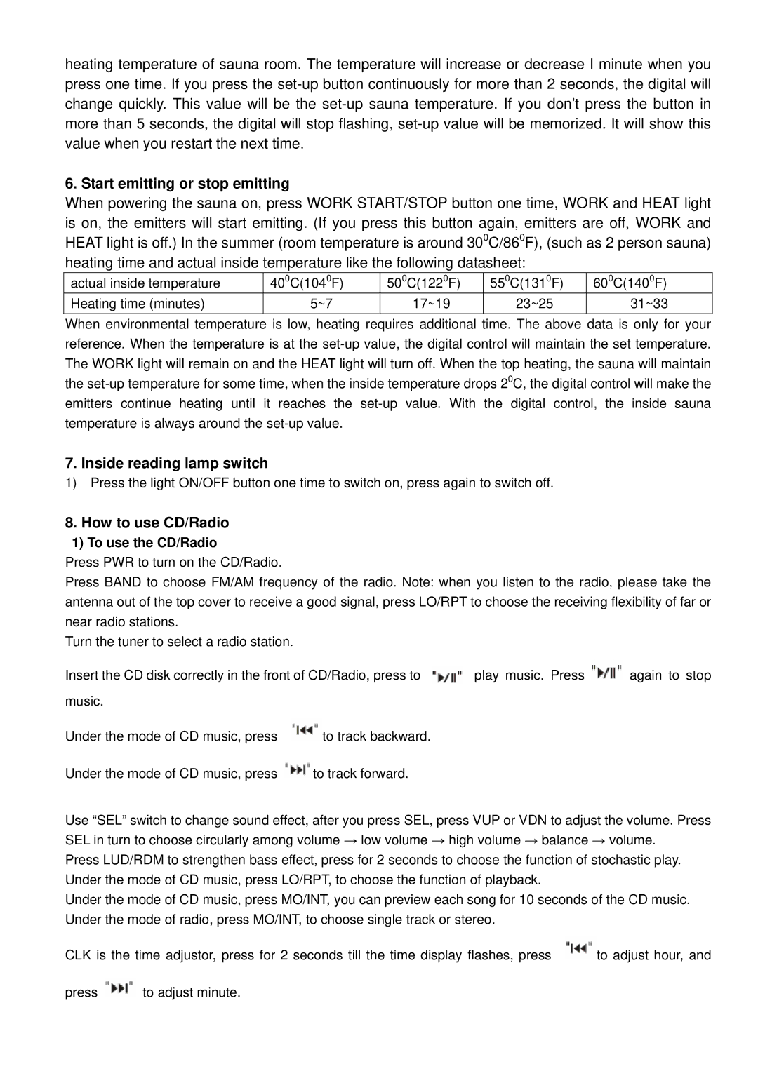 Keys Fitness BS-9202 owner manual Start emitting or stop emitting, To use the CD/Radio 