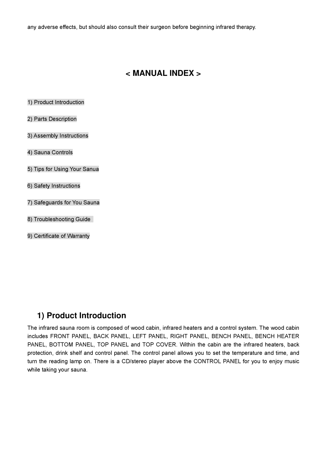 Keys Fitness BS-9202 owner manual Manual Index 