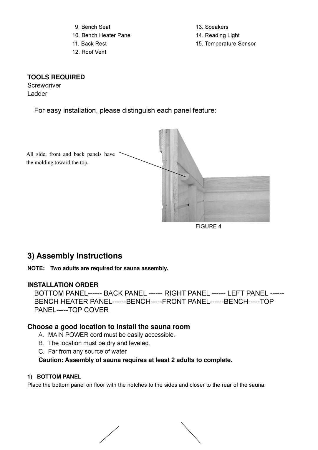 Keys Fitness BS-9202 owner manual Assembly Instructions, Choose a good location to install the sauna room 