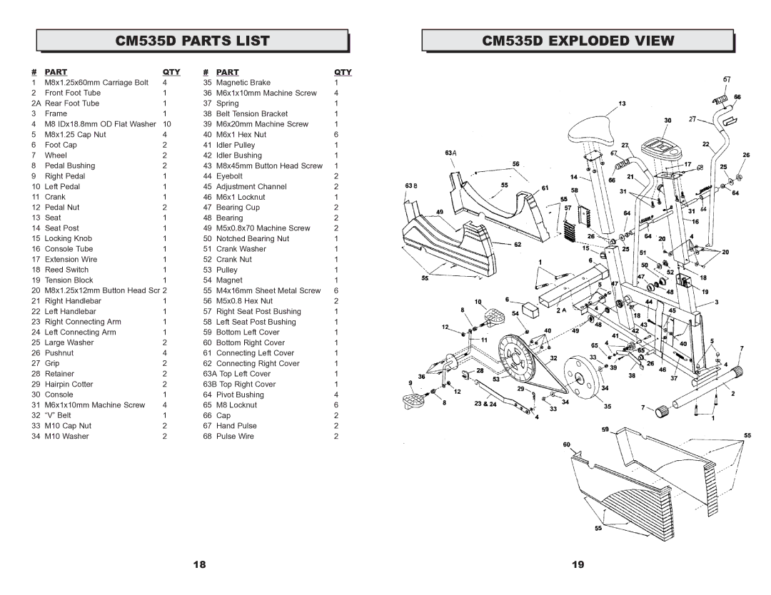 Keys Fitness CardioMax 535 owner manual CM535D Parts List, CM535D Exploded View 