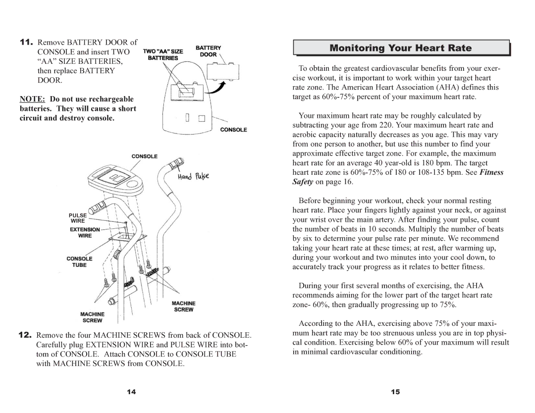 Keys Fitness CardioMax 535 owner manual Monitoring Your Heart Rate 