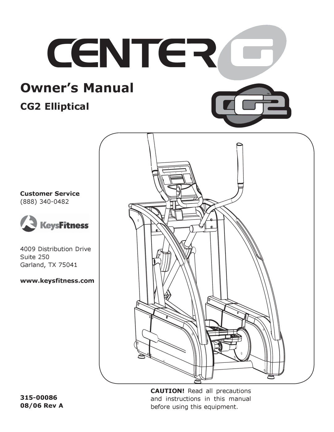 Keys Fitness owner manual CG2 Elliptical 