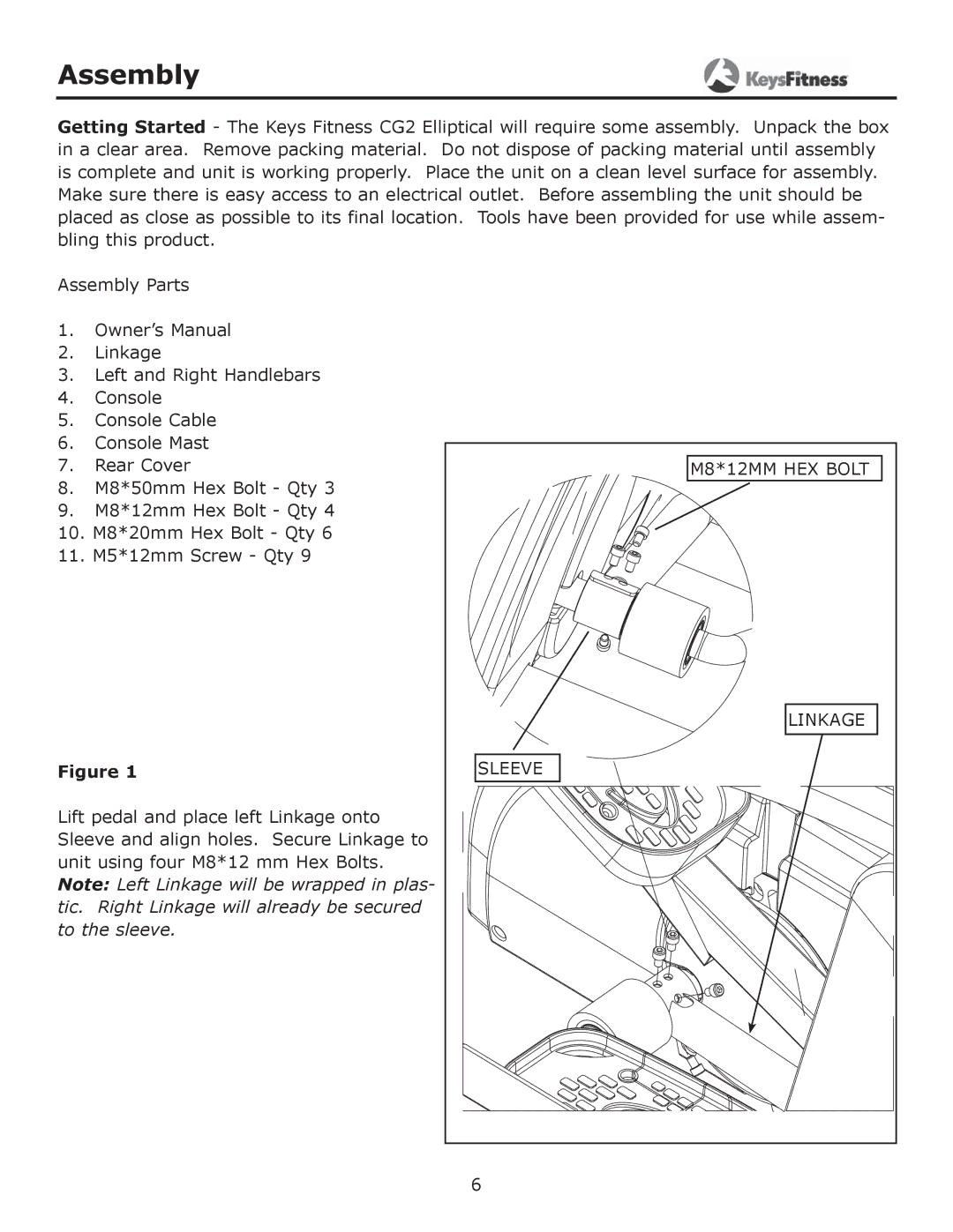 Keys Fitness CG2 owner manual M8*12MM HEX Bolt 