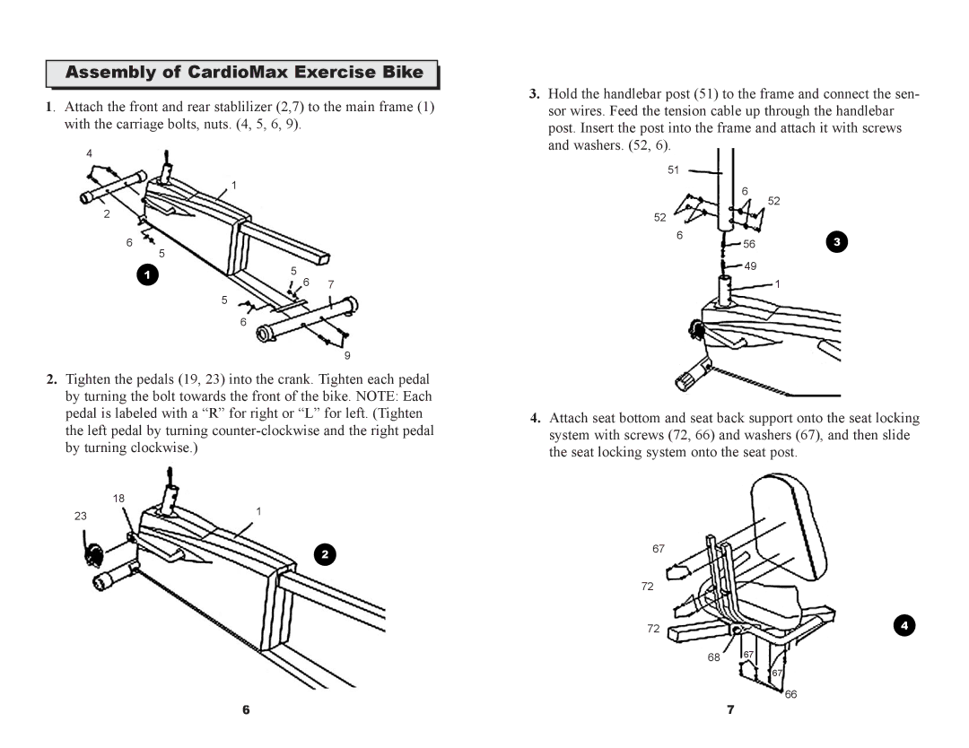 Keys Fitness CM530R owner manual Assembly of CardioMax Exercise Bike 