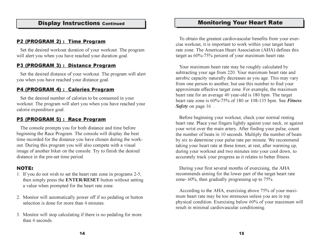 Keys Fitness CM530R owner manual Display Instructions, Monitoring Your Heart Rate 