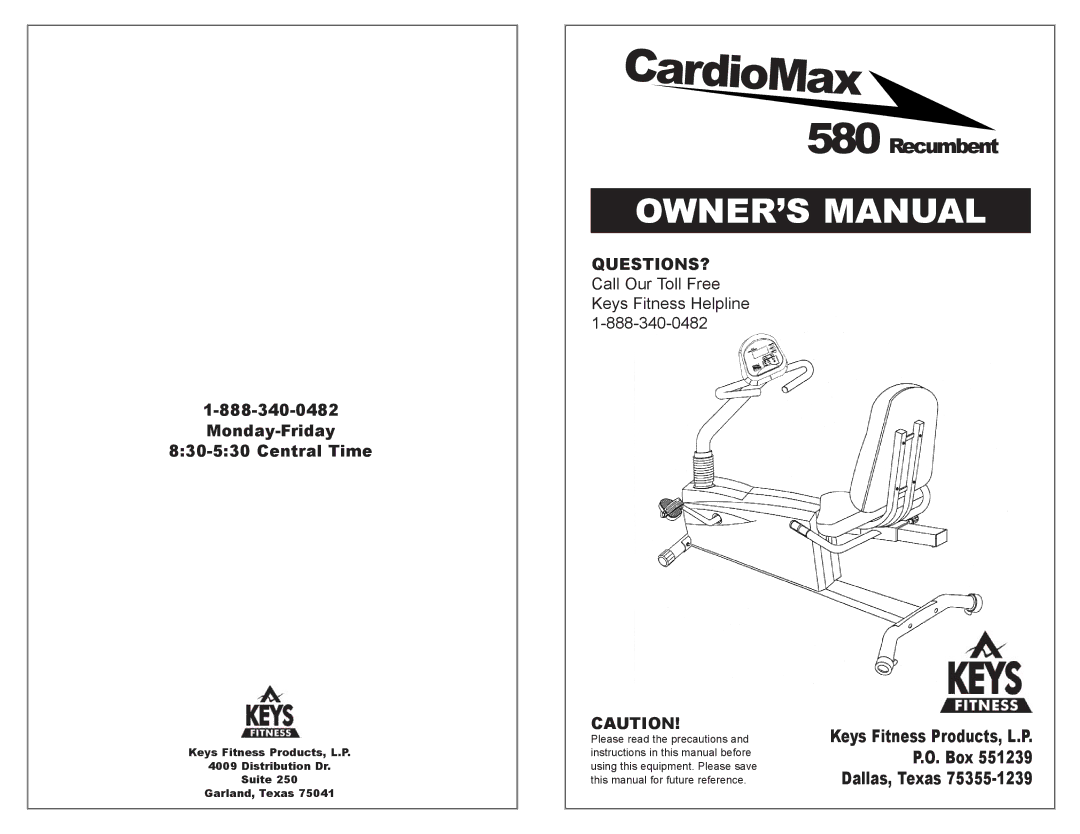 Keys Fitness CM580R owner manual Recumbent 