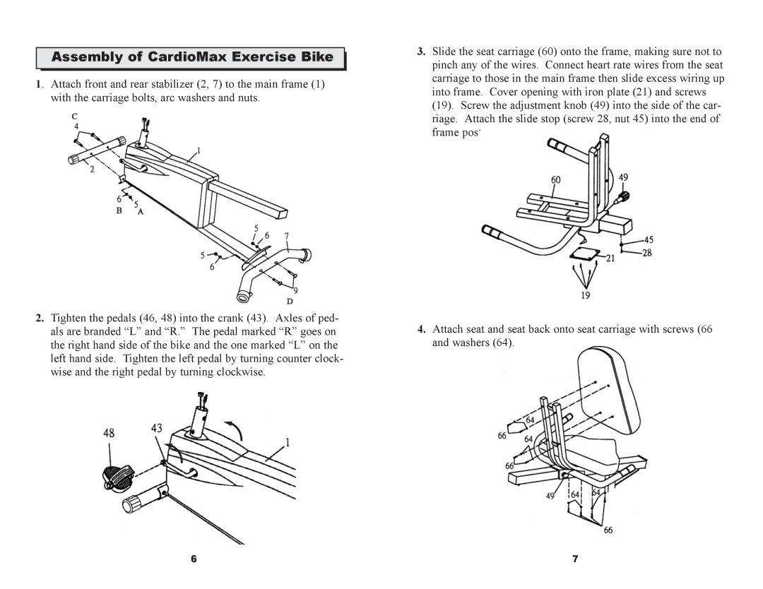 Keys Fitness CM580R owner manual Assembly of CardioMax Exercise Bike 