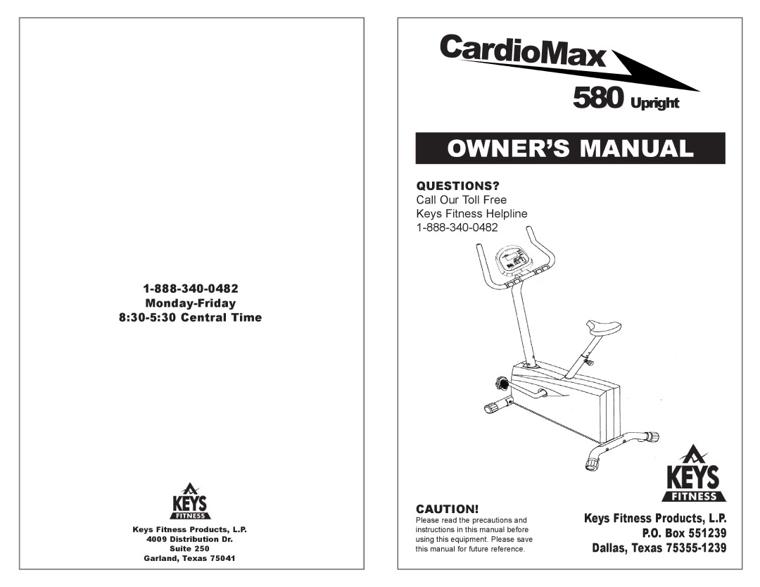 Keys Fitness CM580U owner manual Upright 