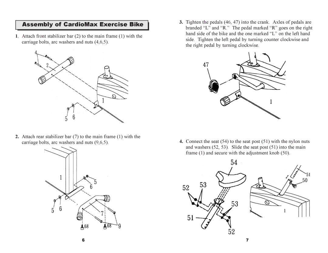 Keys Fitness CM580U owner manual Assembly of CardioMax Exercise Bike 