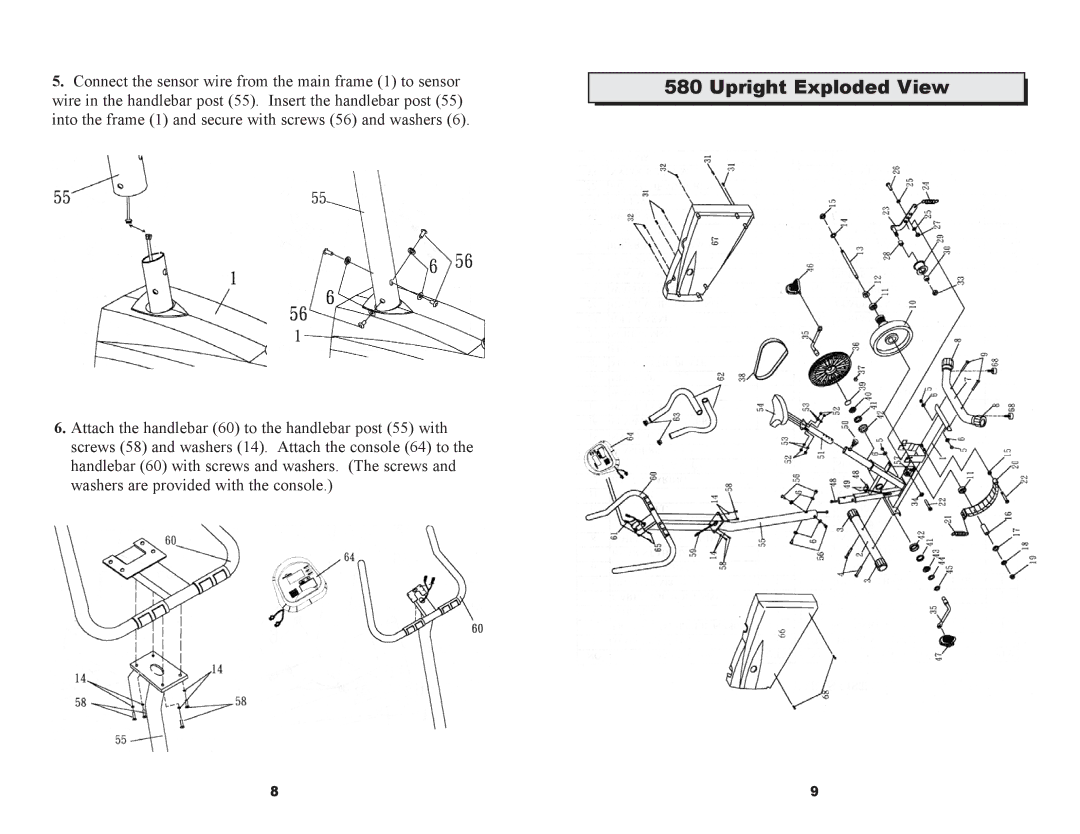 Keys Fitness CM580U owner manual Upright Exploded View 