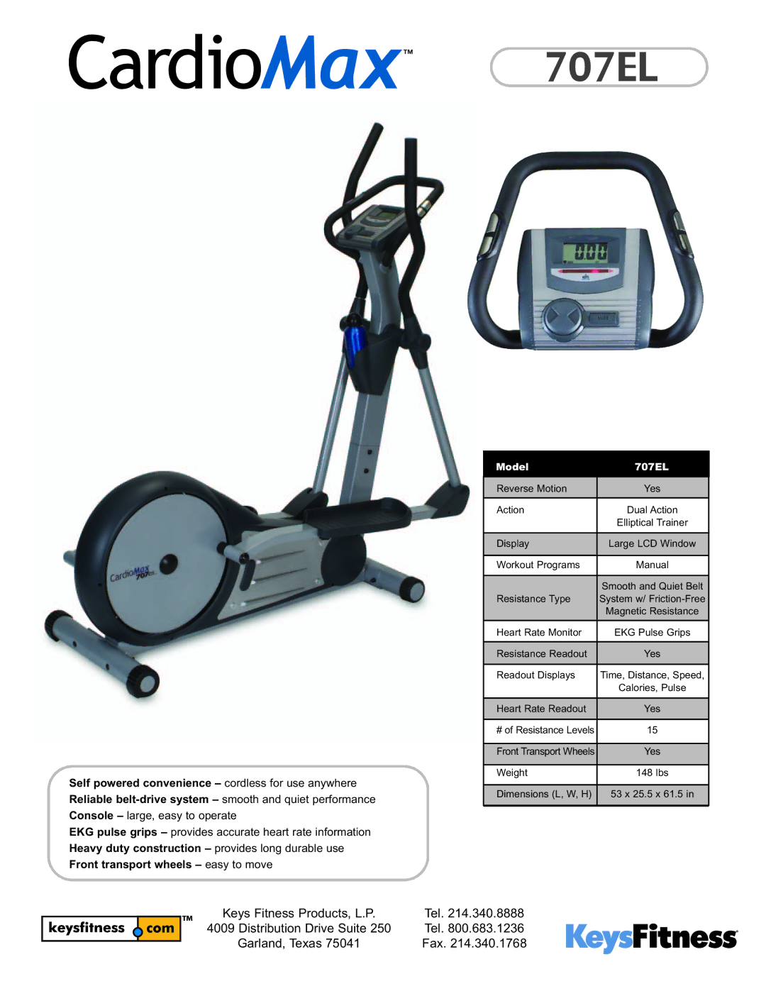 Keys Fitness CM707EL dimensions Model 707EL 