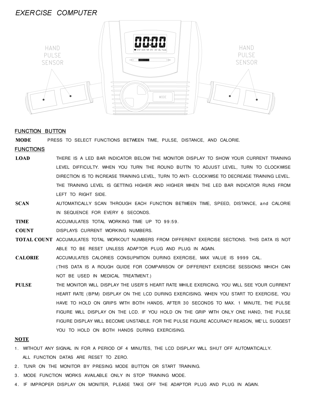 Keys Fitness CM707S owner manual Exercise Computer 