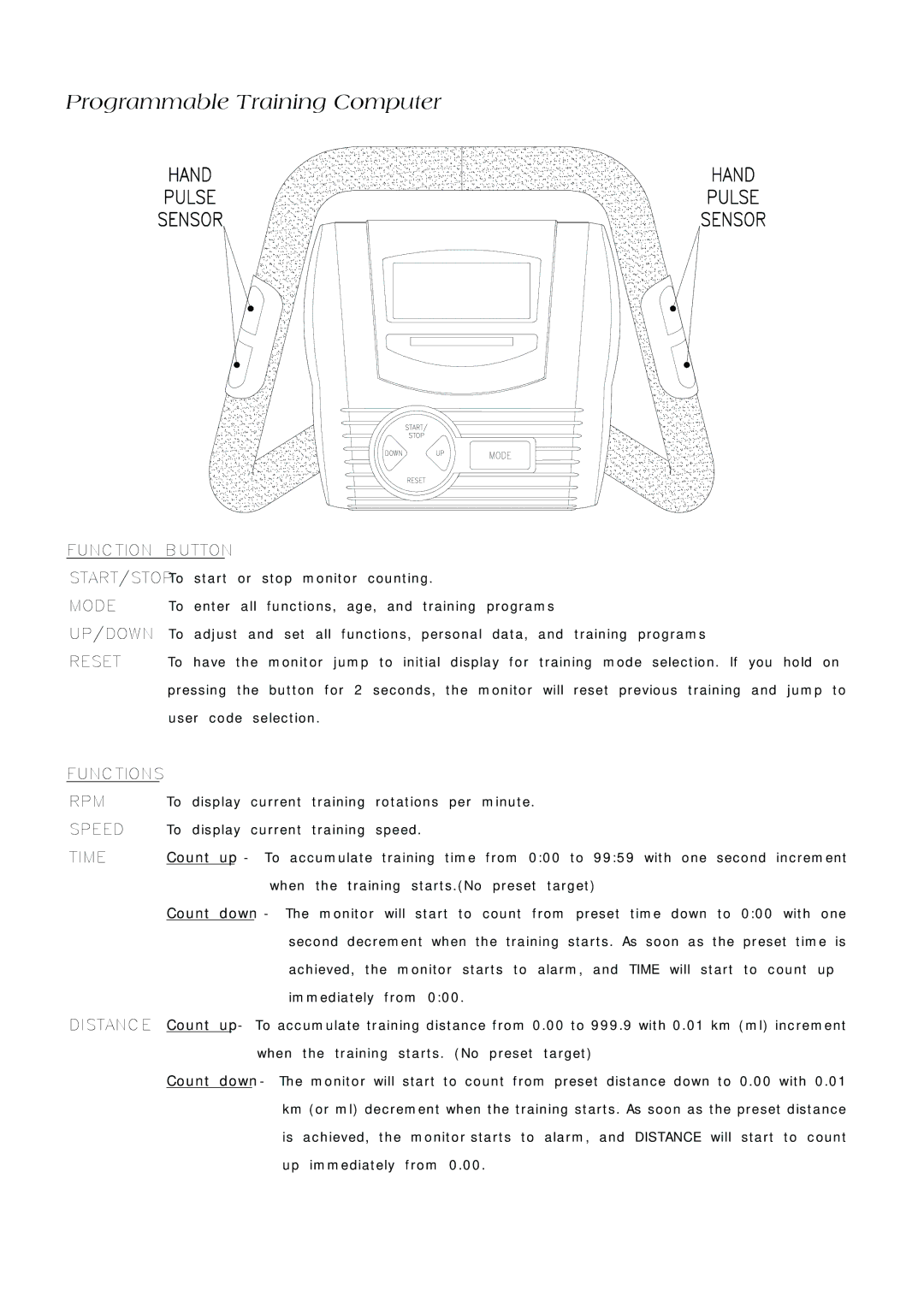 Keys Fitness CM708EL owner manual Programmable Training Computer 