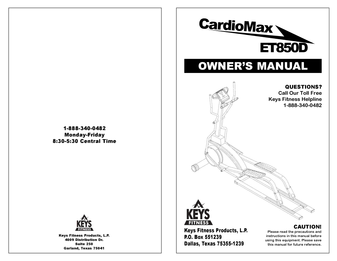 Keys Fitness CM850EL owner manual ET850D 